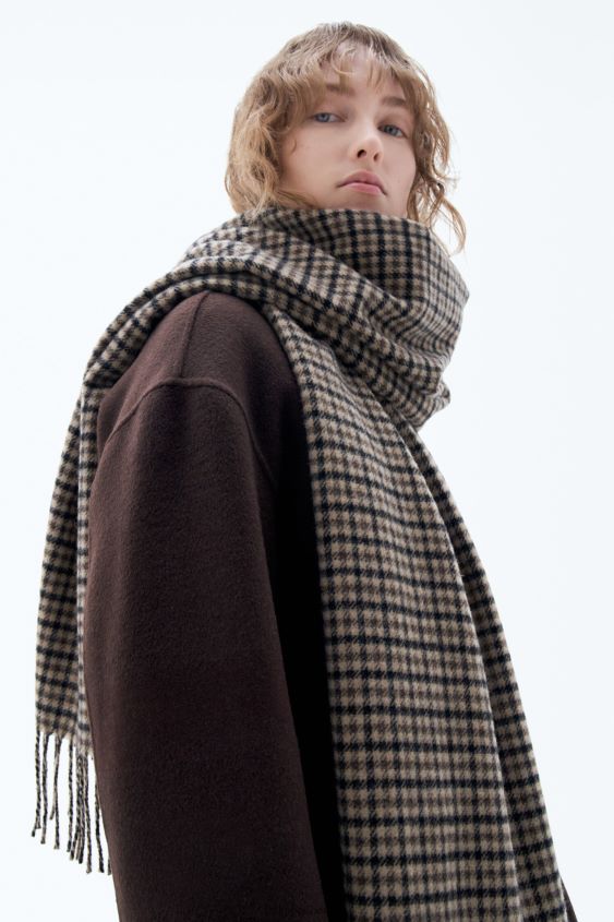 Filippa K L8HHT415 Zubehörteil dunkelbraunes Karo unisex Schal aus Wolle mit Karomuster